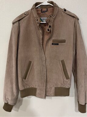 Members Only Taupe Suede Bomber Jacket